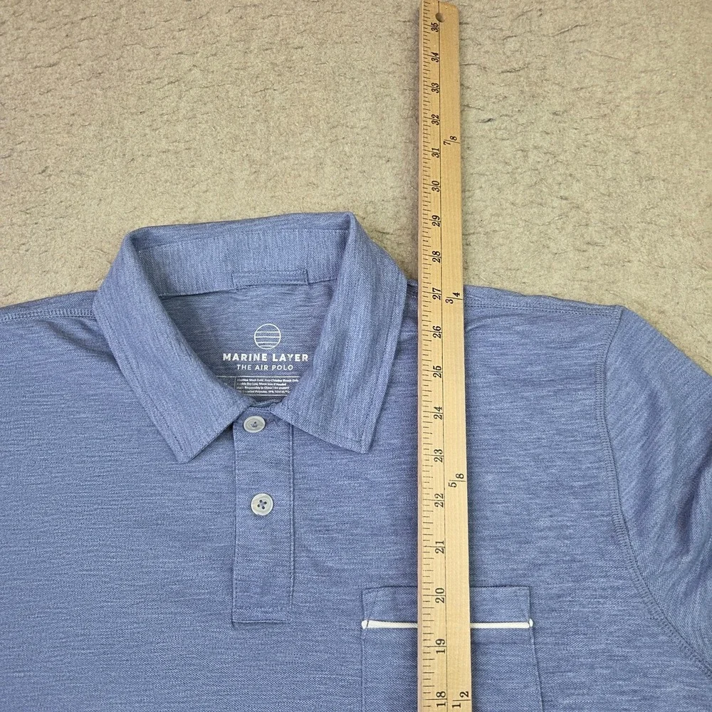 Marine Layer The Air Polo Shirt Mens M/L Blue Tencel Blend Pocket Short Sleeve